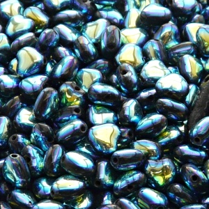 50ks České skleněné mačkané korálky srdíčko 6mm černá/ AB celopokov