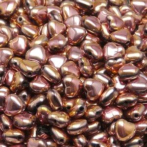 50ks České skleněné mačkané korálky srdíčko 6mm černá/ růžové capri celopokov