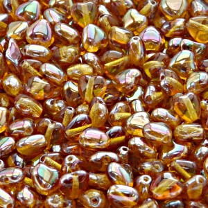 50ks České skleněné mačkané korálky srdíčko 6mm topas/ apricot polopokov