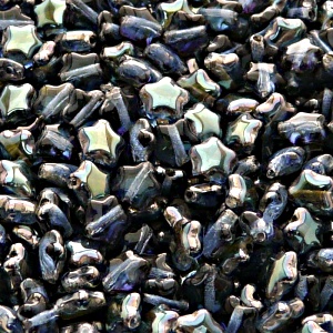 40ks České skleněné mačkané korálky hvězdička 6mm safír/ celsian polopokov