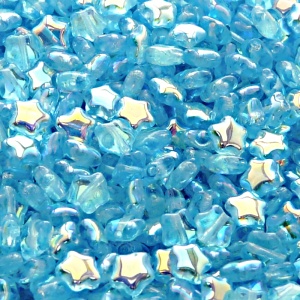 40ks České skleněné mačkané korálky hvězdička 6mm světlá akva/ AB polopokov