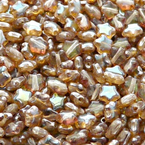 40ks České skleněné mačkané korálky hvězdička 6mm rozalín/ celsian polopokov