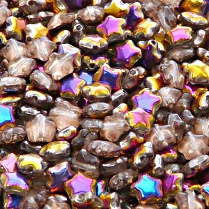 40ks České skleněné mačkané korálky hvězdička 6mm rozalín/ sliperit polopokov