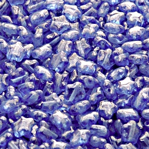 40ks České skleněné mačkané korálky hvězdička 6mm safír/ bílý listr