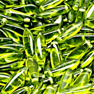 30ks České skleněné mačkané korálky jazýčky 5x16mm olivín