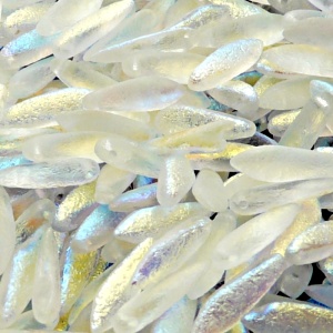 20ks České skleněné mačkané korálky jazýčky 5x16mm čirá/ AB polopokov leptané