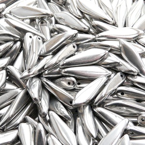 30ks České skleněné mačkané korálky jazýčky 5x16mm čirá/ hliník celopokov