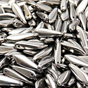 30ks České skleněné mačkané korálky jazýčky 5x16mm čirá/ chrom celopokov