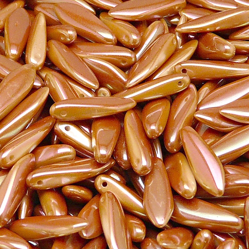 30ks České skleněné mačkané korálky jazýčky 5x16mm bílá/ apricot celopokov