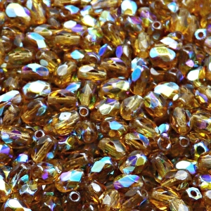 50ks České skleněné broušené tvarové ohňovky olivy 6x4mm kouřový topas/ AB polopokov