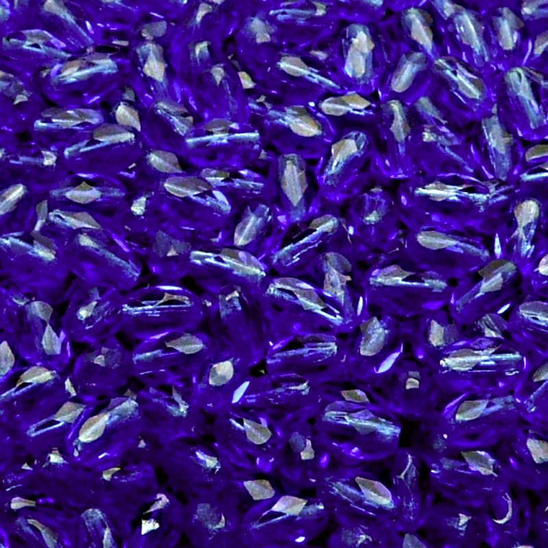 50ks České skleněné broušené tvarové ohňovky olivy 6x4mm tmavý safír