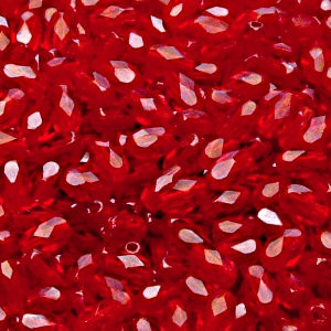 50ks České skleněné broušené tvarové ohňovky olivy 6x4mm rubín