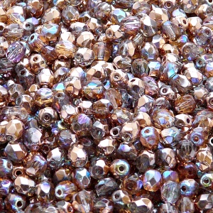 100ks České skleněné broušené ohňovky kulička 4mm čirá/ měděná duha