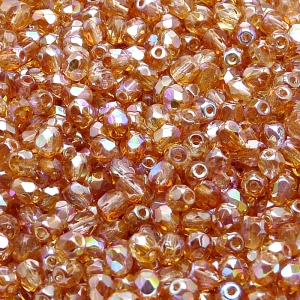 100ks České skleněné broušené ohňovky kulička 4mm čirá/ oranžová duha