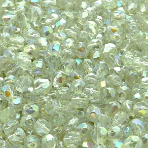 100ks České skleněné broušené ohňovky kulička 4mm čirá/ zelená duha