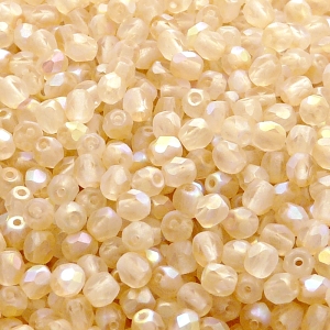 100ks České skleněné broušené ohňovky kulička 4mm čirá/ žlutá duha mat