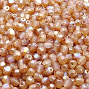 100ks České skleněné broušené ohňovky kulička 4mm čirá/ oranžová duha mat