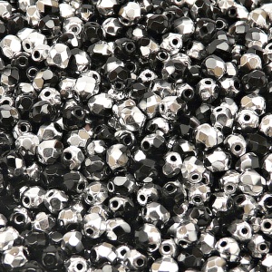 100ks České skleněné broušené ohňovky kulička 4mm černá/ hliník polopokov