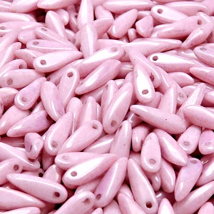 50ks České skleněné mačkané korálky jazýčky 3x11mm bílá/ růžový lila listr