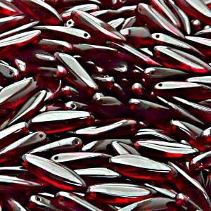 30ks České skleněné mačkané korálky jazýčky 5x16mm granát