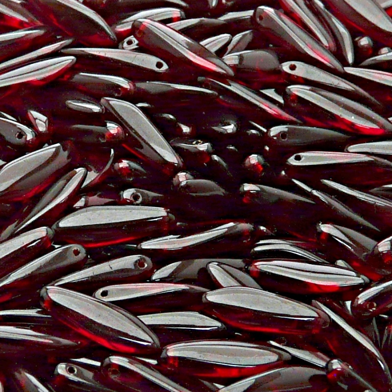 30ks České skleněné mačkané korálky jazýčky 5x16mm granát