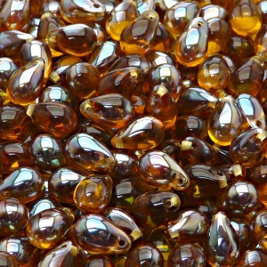 30ks České skleněné mačkané korálky kapky 6x9mm topas/ celsian polopokov