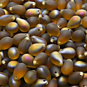 30ks České skleněné mačkané korálky kapky 6x9mm topas/ santander polopokov mat