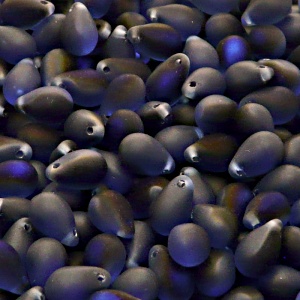 30ks České skleněné mačkané korálky kapky 6x9mm safír/ azuro polopokov mat