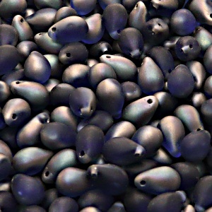 30ks České skleněné mačkané korálky kapky 6x9mm safír/ celsian polopokov mat