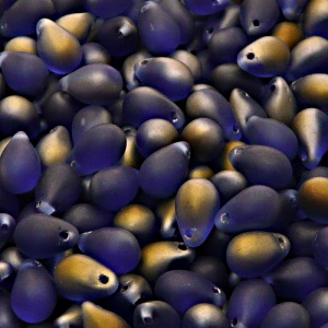 30ks České skleněné mačkané korálky kapky 6x9mm safír/ valentinit polopokov mat