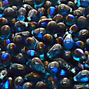 30ks České skleněné mačkané korálky kapky 6x9mm akva/ azuro polopokov