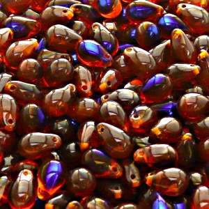 30ks České skleněné mačkané korálky kapky 6x9mm hyacint/ azuro polopokov