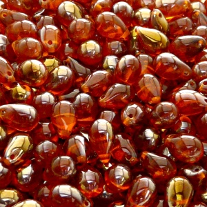 30ks České skleněné mačkané korálky kapky 6x9mm hyacint/ valentinit polopokov