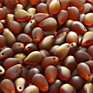 30ks České skleněné mačkané korálky kapky 6x9mm hyacint/ valentinit polopokov mat