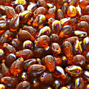 30ks České skleněné mačkané korálky kapky 6x9mm hyacint/ santander polopokov