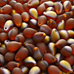 30ks České skleněné mačkané korálky kapky 6x9mm hyacint/ santander polopokov mat