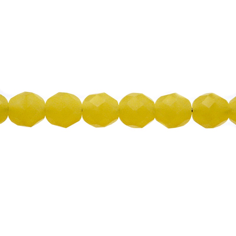 25ks České skleněné broušené ohňovky kulička 8mm žlutý alabastr mat