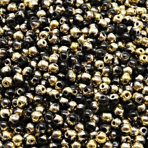 200ks České skleněné mačkané korálky kulička 3mm černá/ zlato polopokov