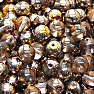 25ks České skleněné mačkané korálky kulička 8mm čirá/ gold capri polopokov