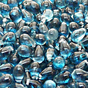 30ks České skleněné mačkané korálky kapky 6x9mm čirá/ modro-azurový dvoubarevný stříkaný dekor