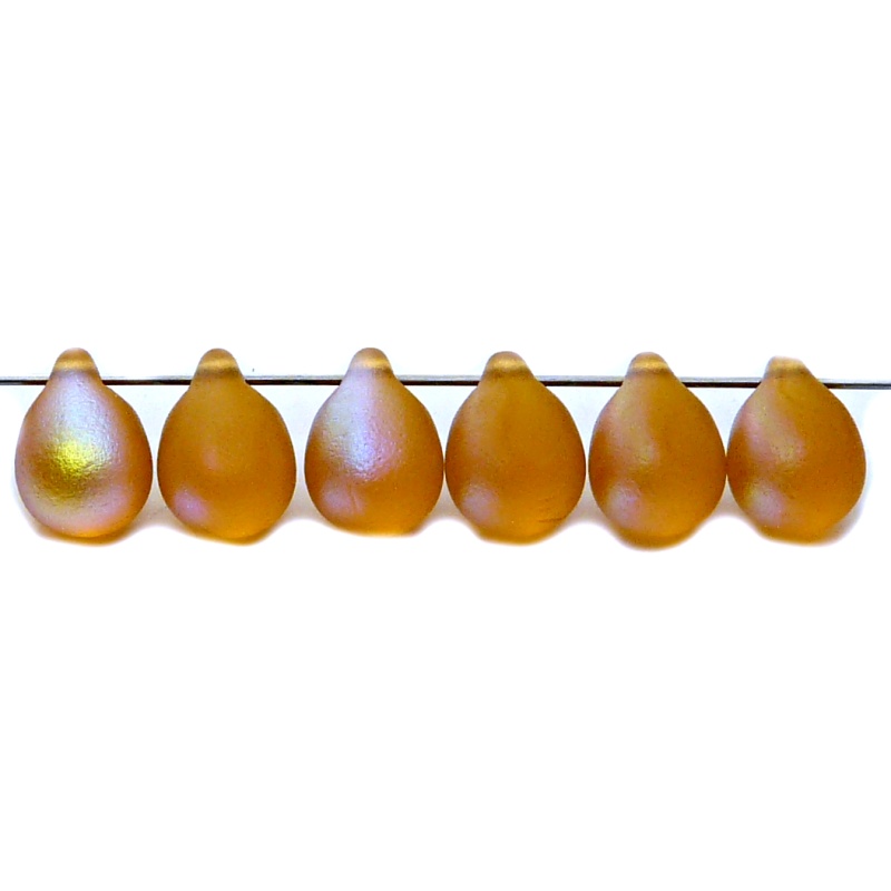 10ks České skleněné mačkané korálky kapky 10x14mm topas/ AB polopokov mat