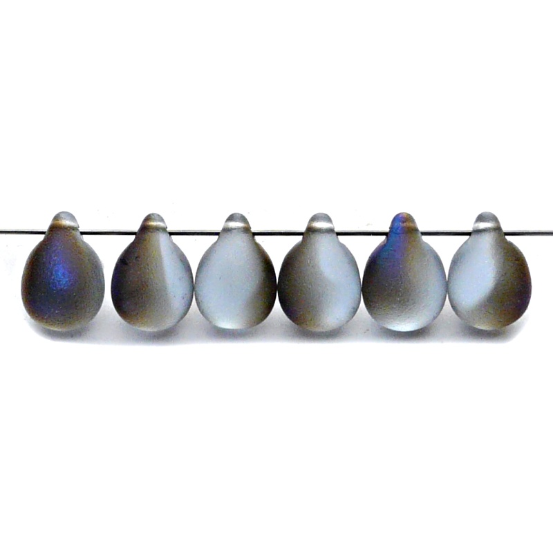 10ks České skleněné mačkané korálky kapky 10x14mm světlý safír/ azuro polopokov mat