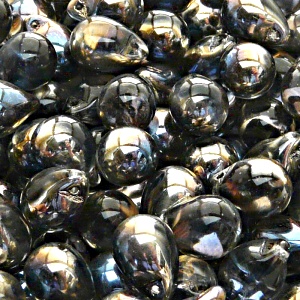 10ks České skleněné mačkané korálky kapky 10x14mm čirá/ blue sky polopokov