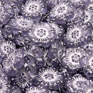 8ks České skleněné mačkané korálky kytičky ploché 14mm růžový alexandrit/ stříbrný zátěr