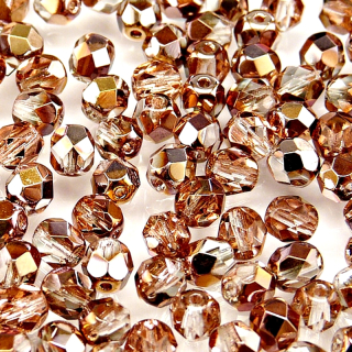50ks České skleněné broušené ohňovky kulička 6mm čirá/ gold capri polopokov