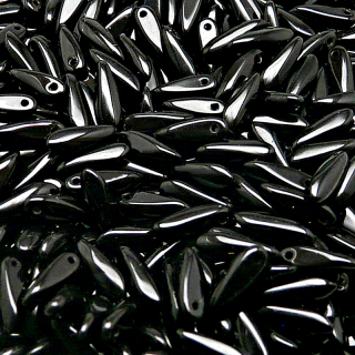 80ks České skleněné mačkané korálky jazýčky 3x11mm černá